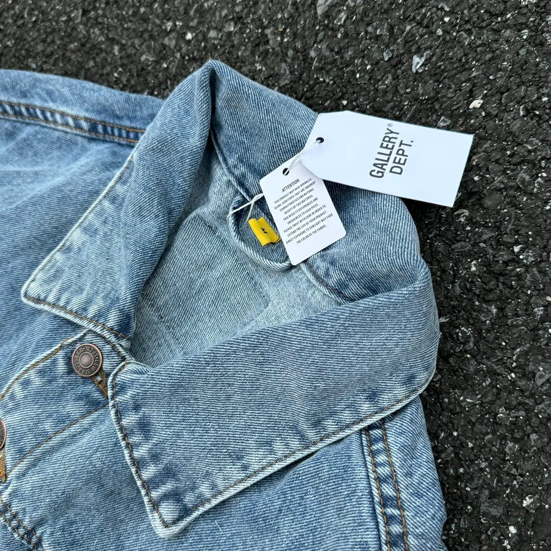 P260💰GA101 GALLERY DEPT. 22fw Vintage Andy Denim Jacket embroidered black logo washed distressed denim jacket denim jacket couple same style Size: S-XL